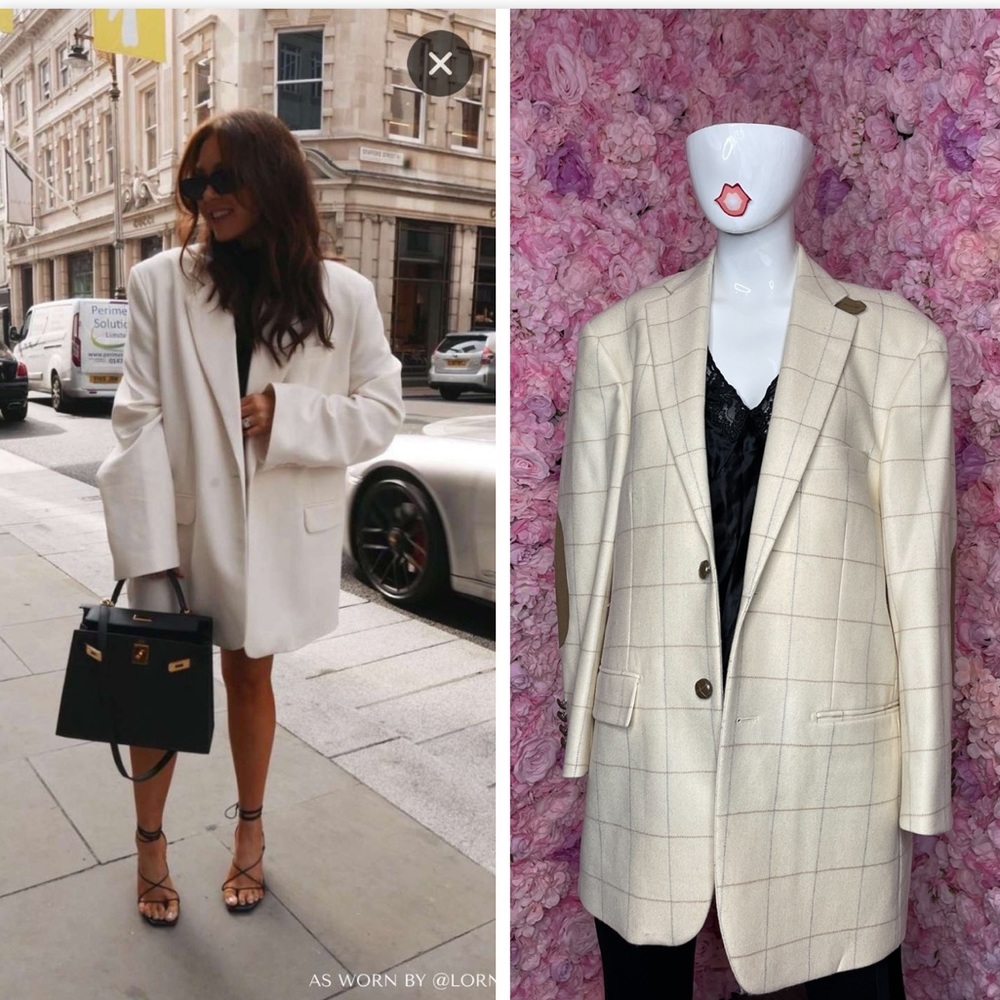 Paul Fredrick Beige Cream Blazer 40S Leather Elbow Professor Patch